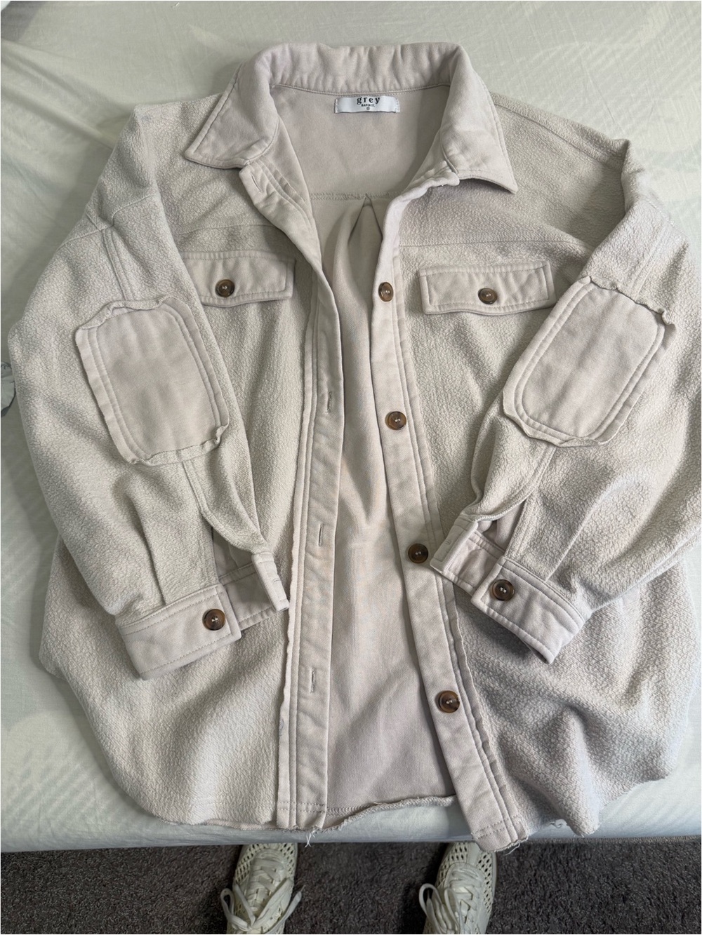 Ivory Button-Front Shacket Jacket - Picture 1 of 3